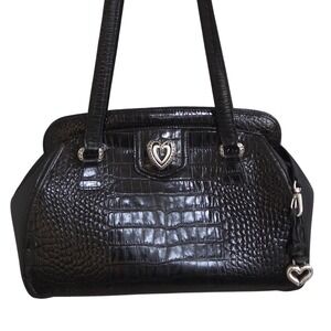 Brighton Vintage Croc Embossed Leather Shoulder Satchel Handbag Black Heart